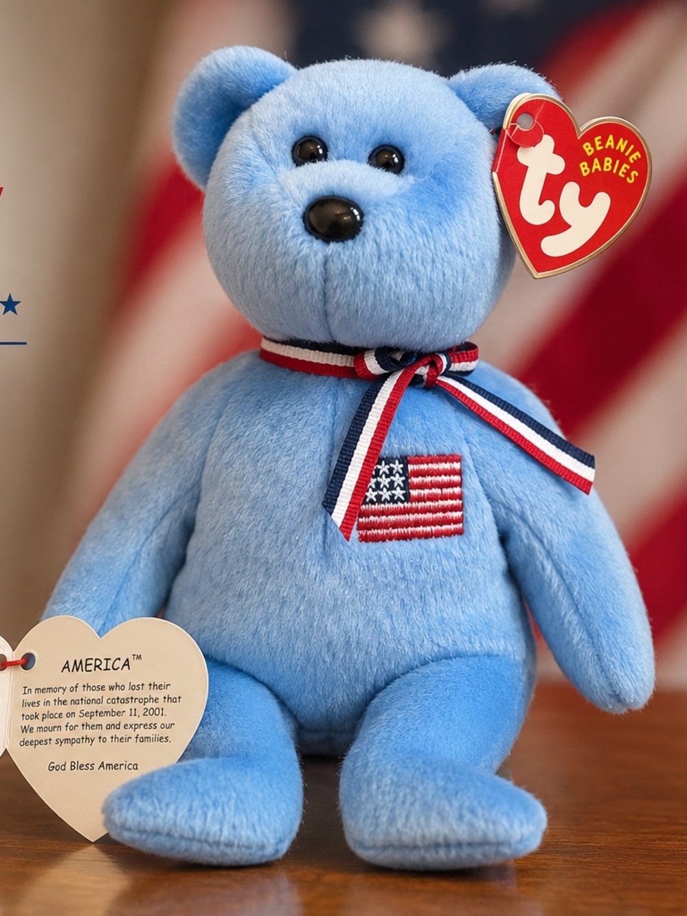 Ty Beanie Baby America Bear 2001 9/11 Memorial Red Cross MWMT Tag Intact Plush